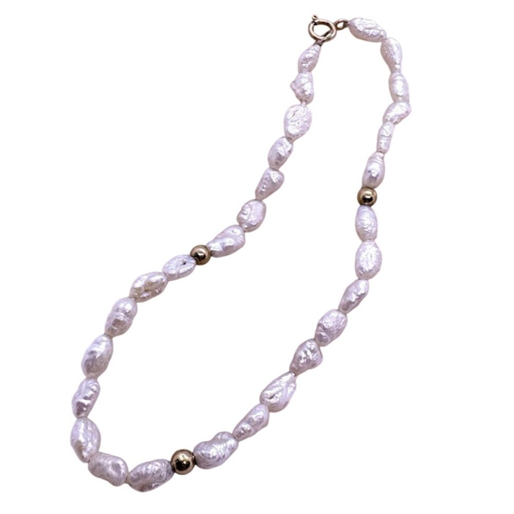 Vintage 14K Yellow Gold Freshwater Rice Pearl Bracelet‎ 7" Minimalist 2.88g